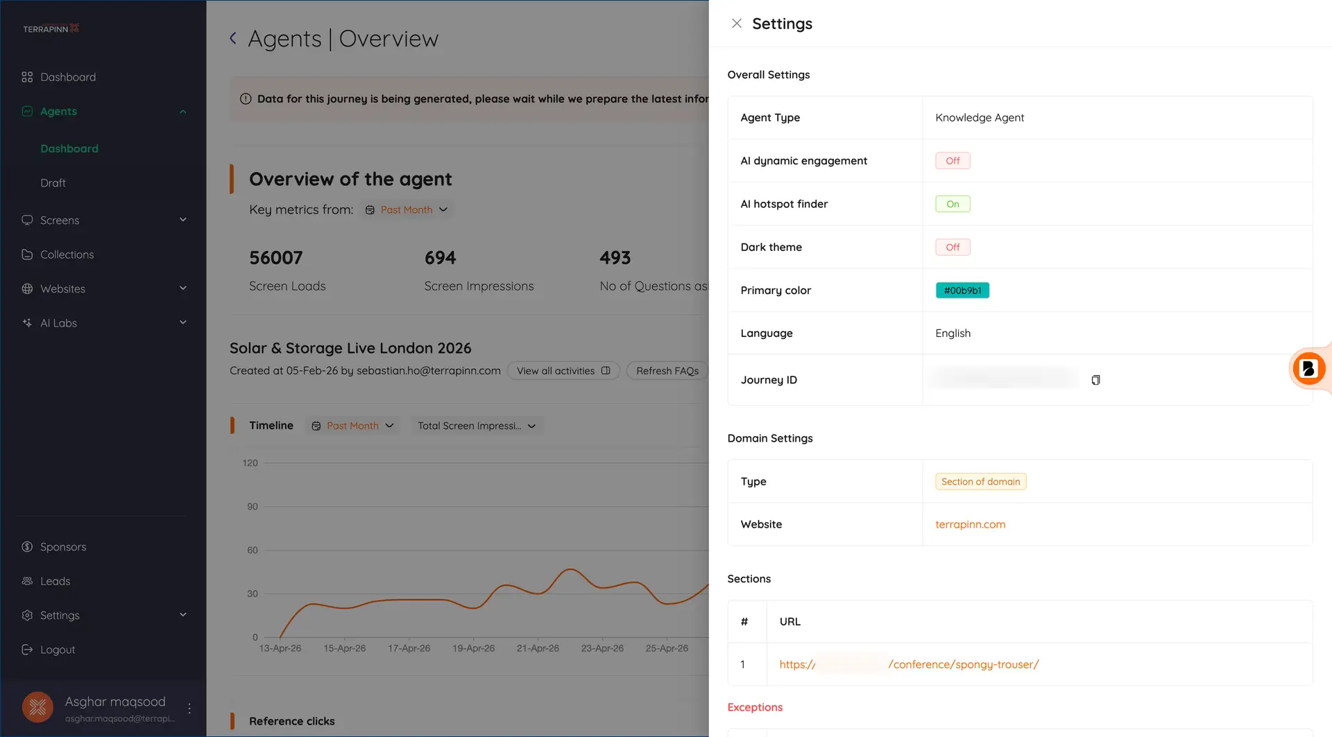 Bridged Media Agents Overview and Settings page showing agent performance metrics and settings options.
