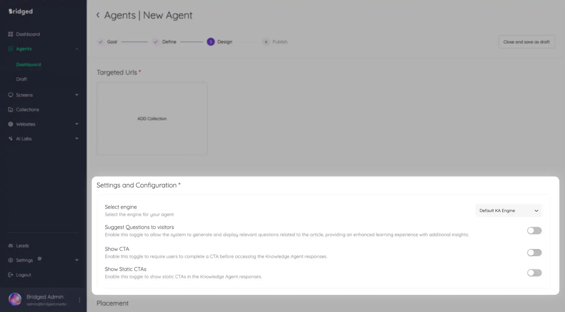 Bridged Media Agents New Agent Design Page