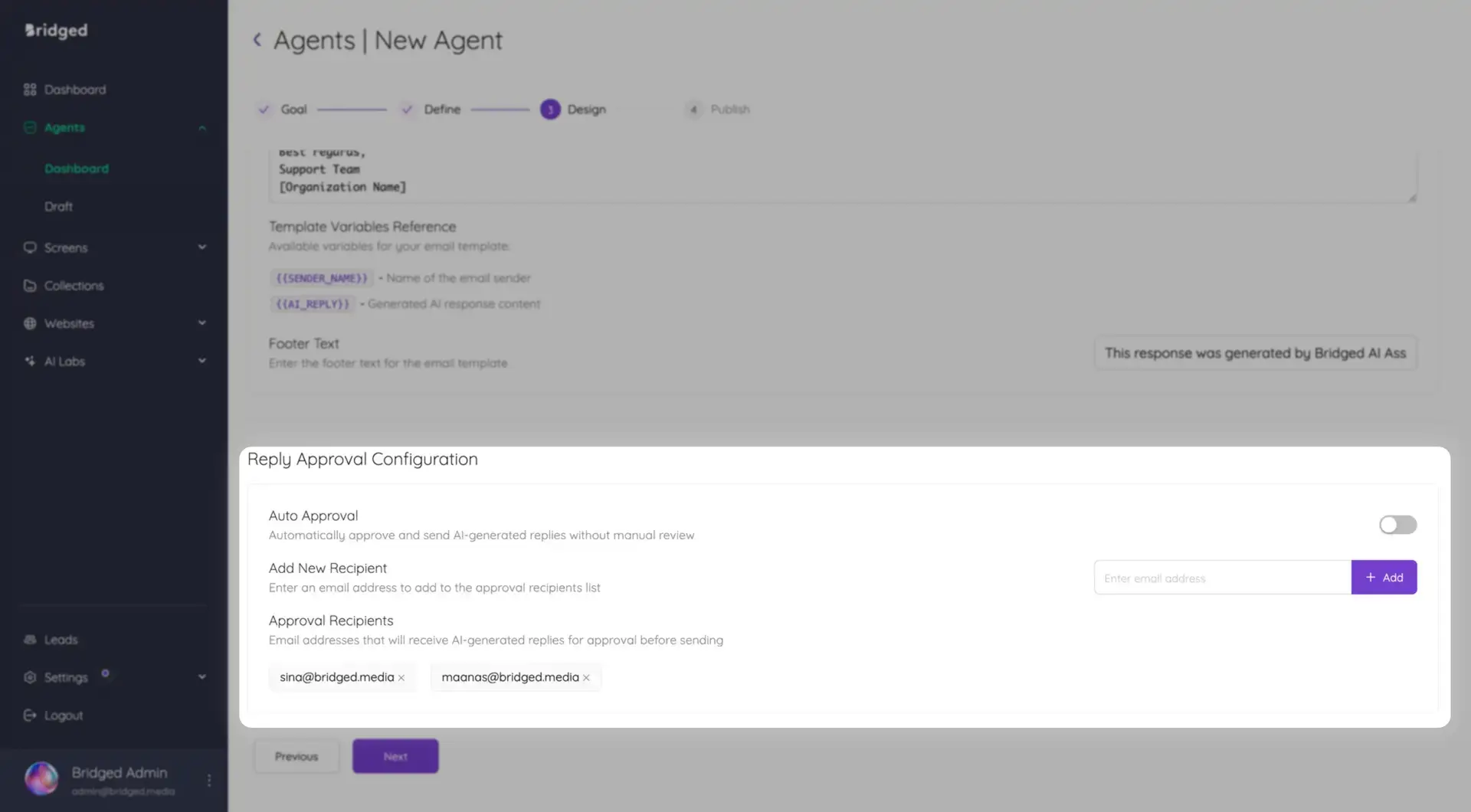 Bridged Media Agents New Agent Design Step