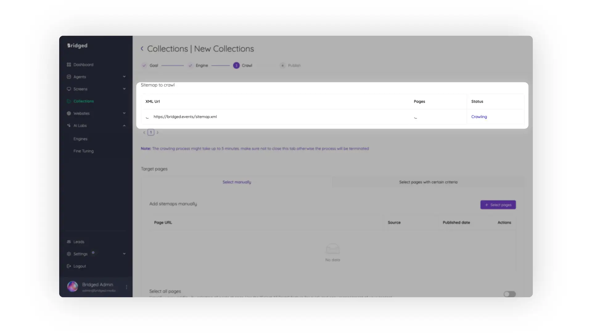Bridged Media Collections New Collections Crawl Step