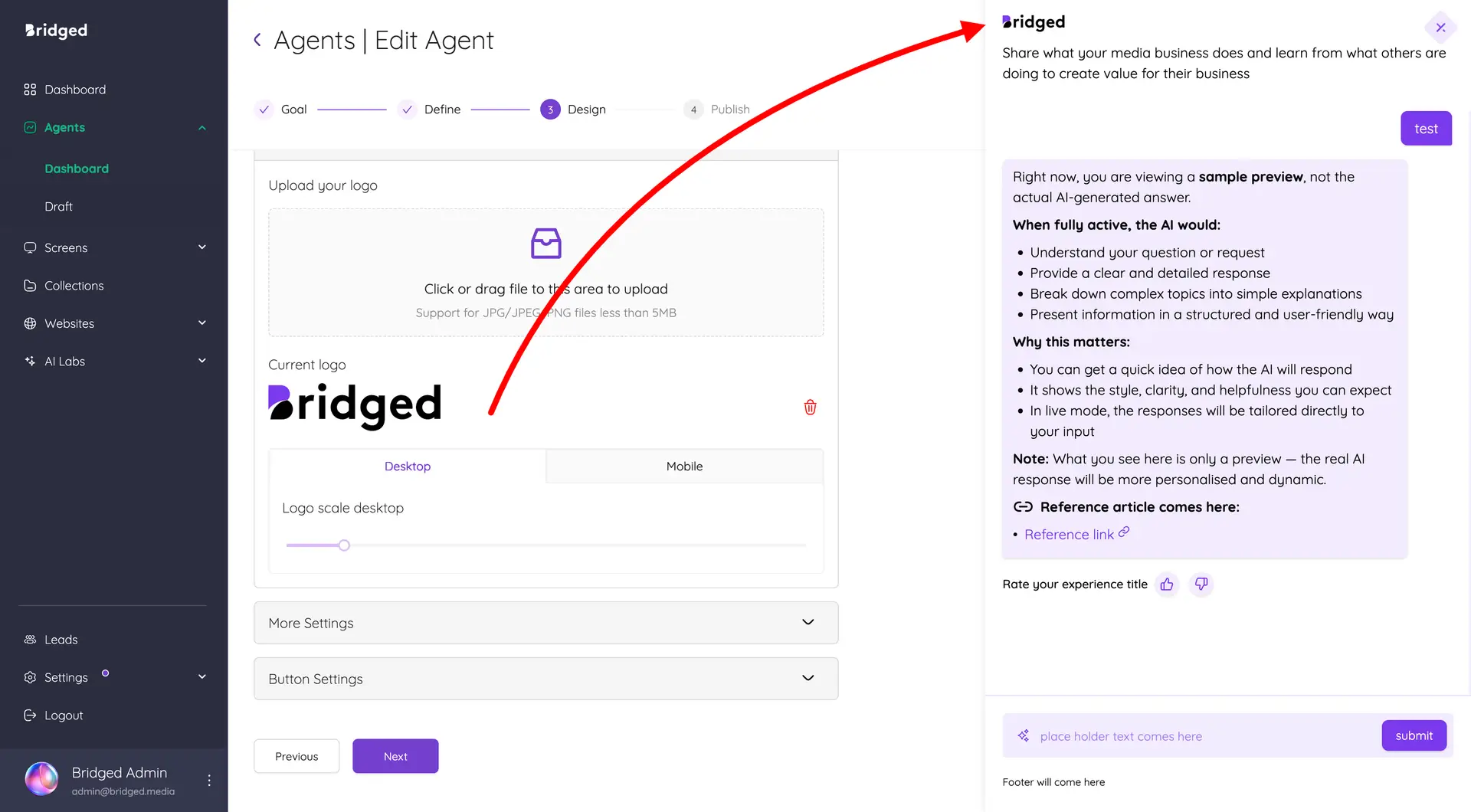 Bridged Media Agents Edit Agent Design Page
