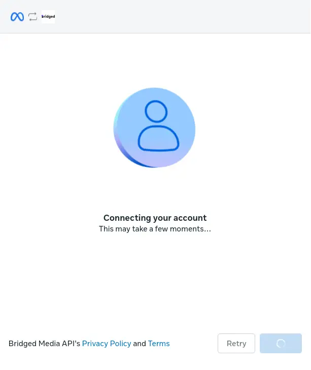 Bridged Media account connection screen for WhatsApp integration