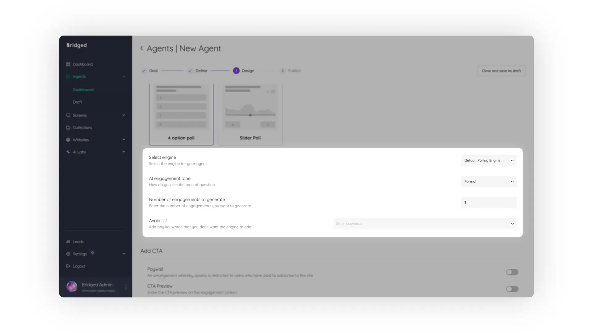Bridged Media Agents New Agent Design Page