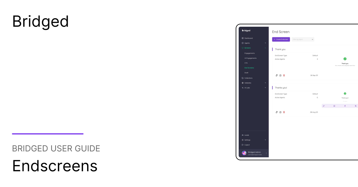 Endscreens | Bridged User Guide